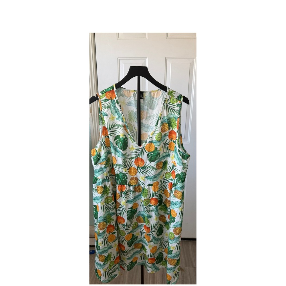 Shein Curve Tropical Fruit Print Mini Dress Womens 4XL V-Neck Pineapple Orange